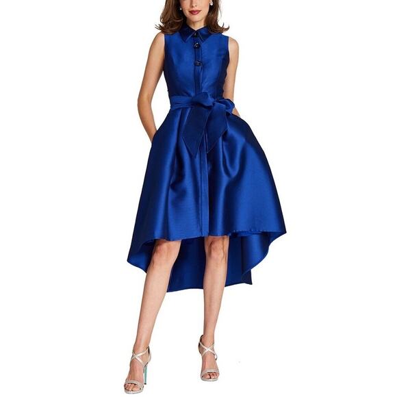 teri jon blue dress Metallic Jacquard Off The Shoulder Pleated Gown Ruching along bodice Teri Jon by Rickie Freeman